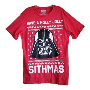 STAR WARS Men's M / L Christmas T-Shirt Have A Holly Jolly Sithmas Red Black
